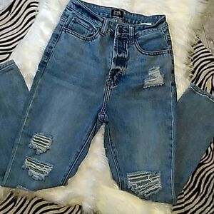 high waist button fly distressed  jeans